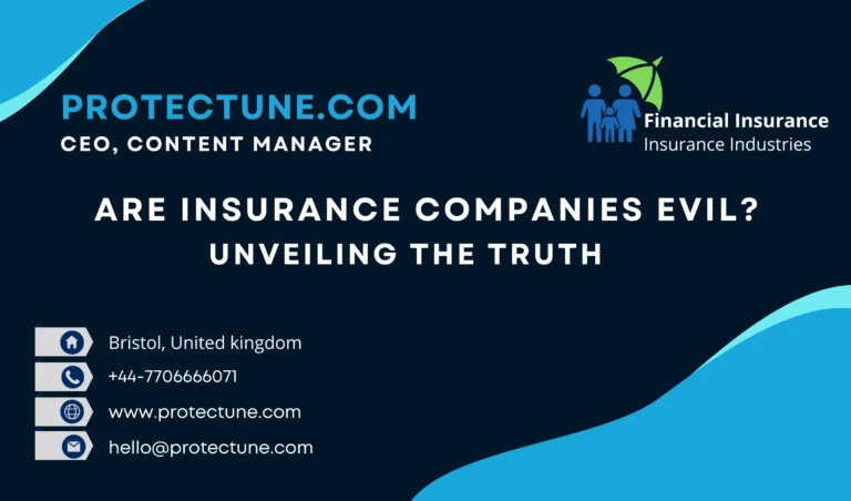 Illustration of two opposing scales with the words 'insurance companies' on one side and 'evil?' on the other side, representing the debate on whether insurance companies are inherently good or bad.