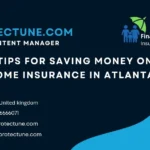 A graphic displaying the text "5 Tips for Saving Money on Home Insurance in Atlanta" with a background image of a suburban neighborhood.