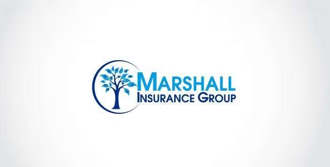 The logo of Marshall Insurance Group displayed prominently on a sign in front of their office building, symbolizing reliability and security.
