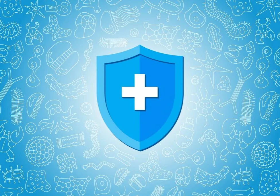 Illustration of a blue cross signifying insurance protection and coverage.