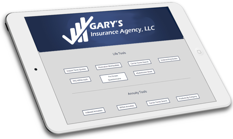 Logo of Gary's Insurance featuring a protective shield and umbrella symbolizing comprehensive coverage and security.