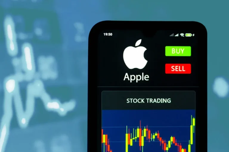 Illustration of a financial chart with the Apple logo, representing stock analysis on FintechZoom.